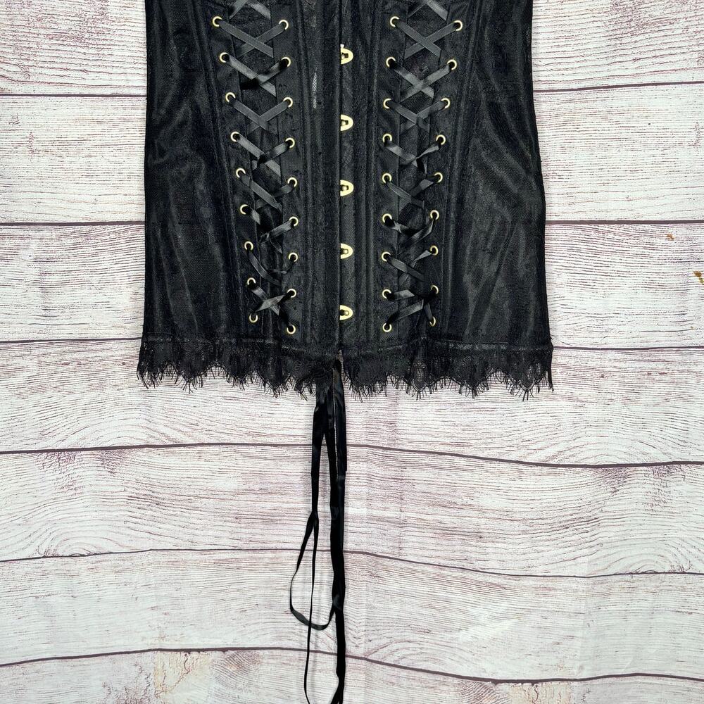 Adore Me Avelle Contour Lace Up Black Ribbon Tie Cosplay Corset New Size Large - Picture 6 of 14